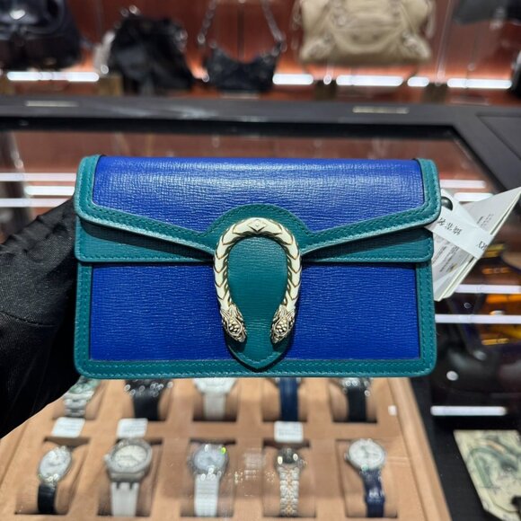 GUCCI #R Super Mini Dionysus Crossbody Bag In Blue - Picture 1 of 14